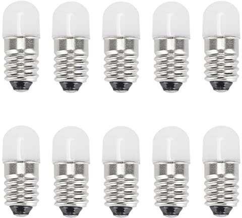 GutReise E10 LED Leuchtmittel 6 V Warmweiß, 10 Stück AC/DC E10 Miniatur-Schraub-LED-Lampen 0,5 W, 65 lm (6 V, Warmweiß)