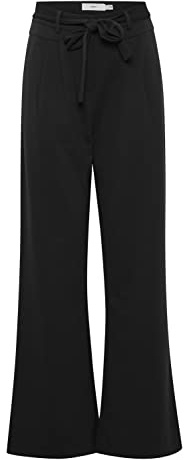 ICHI IHSIMONSE PA4 Damen Hose Stoffhose mit Stretch gerader Schnitt mit Gürtel und Bundfalten, Größe:L, Farbe:Black (194008)
