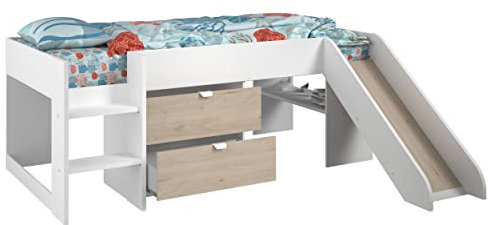 Miroytengo Cama Happy Melamina 78x204x184 cm - Roble Y Blanco