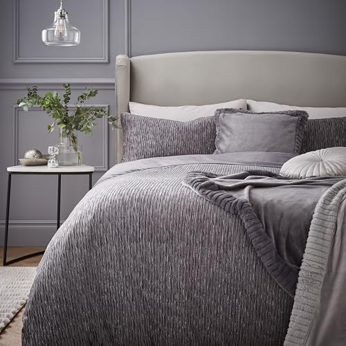 Catherine Lansfield Allure Sparkle Double Duvet Cover Set with Pillowcases Grey