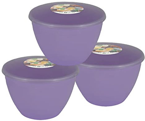 Just Pudding Basins Pastel Colours 2 Pint 1.14 Litre Basin and Clear Lid Pack of 3 Plastic Steaming Bowls (Lilac)