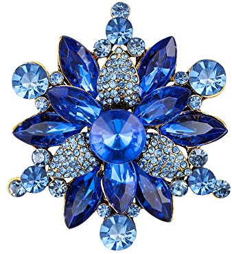 Clearine Broche Fleur Femme Art Déco Marquise Strass Rond pour Vêtements Bleu Ton Antique Or