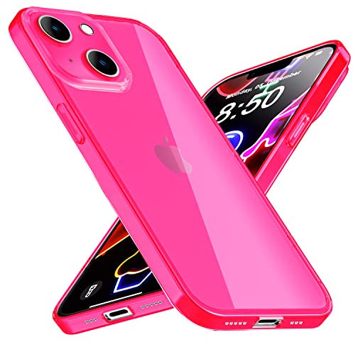 NALIA Clair Housse Néon Compatible avec iPhone 14 Coque, Transparent Coloré Silicone Cover Mince Translucide Protection, Slim Case Anti-Choc Couverture Souple Bumper Etui Flexible, Couleur:Pink Rose