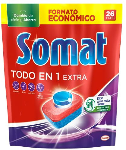 Somat Todo en 1 Pastillas Detergente para Lavavajillas, 26 lavados, 457.6g