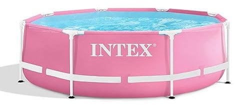 Intex 28290EH 2,4 m x 76,2 cm, einfach zu montieren, großer, runder Metallrahmen, oberirdischer Swimmingpool mit zwei Saugauslässen, Rosa