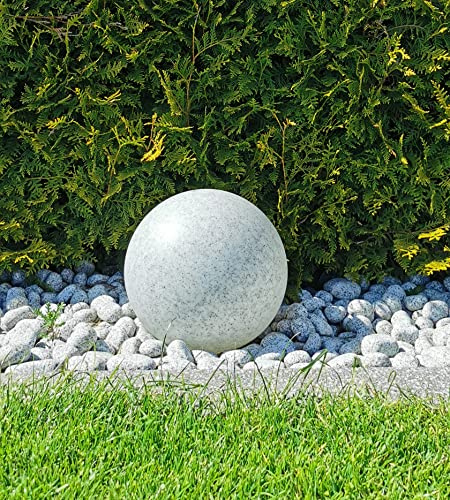 Trango 1er Set 300G IP65 Gartenkugel 30cm Ø in Granitstein-Optik *Nature* inkl. 5 Meter IP44 Kabel mit 1x E27 Fassung, Kugelleuchte, Gartenleuchte, Leuchtkugel, Außenleuchte ohne Leuchtmittel