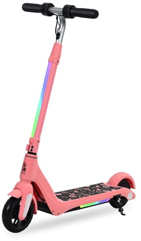 KHHK Elektroroller für Kinder,Zwei Geschwindigkeitsmodi, DREI Höhenstufen, mit LED-Anzeige und LED-Leuchten, EIN Cartoon Elektroroller Geschenk für Jungen und Mädchen (Rosa)