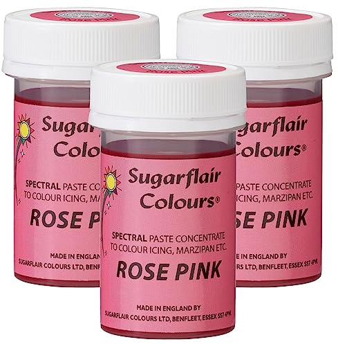 Sugarflair Spectral Rose Pink Food Colouring Paste, Highly Concentrated for Use with Sugar Pastes, Buttercream, Royal Icing or Cake Mix, Vibrant Colour Dye - 25g (Pack of 3)