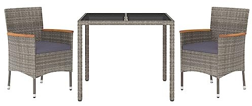 vidaXL Garten Essgruppe 5-TLG., Gartenmöbel Set mit Kissen, Gartengarnitur Tisch 4 Stühle, Sitzgruppe Gartenset Sitzgarnitur, Grau Poly Rattan