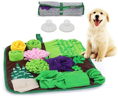Bokelai Snuffle Mat for Dogs Slow Feeding Mat for Small Medium Dogs - 42 x 42 cm Dog Treat Dispenser Mat Puppy Sniffing Mat Pet Treat Toy Dog Puzzle Brain Training Game Green