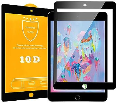 Screen Protector for iPad 5th Generation (9.7-Inch), iPad 6th Generation (9.7-Inch), iPad Air (9.7-Inch) iPad Air 2 Generation (9.7-Inch) Tempered Glass Film (Transparent) (Packaging May Vary), Black