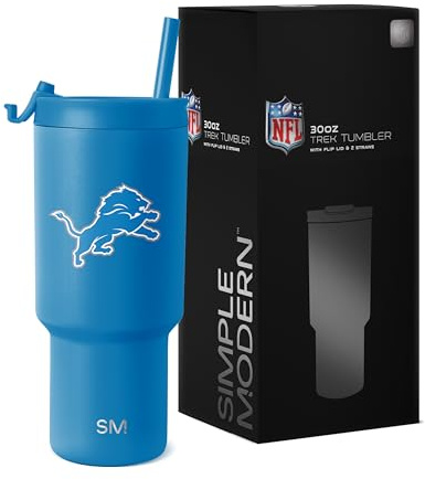 Simple Modern Offiziell lizenzierter NFL Detroit Lions Becher mit Klappdeckel und Strohhalmen, isolierter Becher, Edelstahl, Geschenke für Männer und Frauen, Trek-Kollektion, Detroit Lions