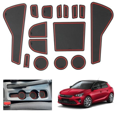 GAFAT Kompatibel mit Opel Corsa F 2020-2024 2025 (Manuelle Bremse) Antirutschmatten, Corsa F 2024 Gummimatten rutschfest Non-Slip, Mittelkonsole Türnaht Matten [Nicht für Automatik & EV] (Rot)