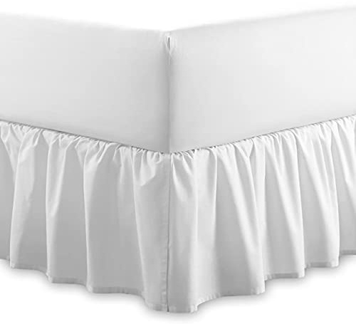 Filo Magico Spannbetttuch mit Volant, Polycotton, pflegeleicht, 40 cm, extra tief, mit Rüschen, maschinenwaschbar, für Einzel-, Doppel- und King-Size-Betten (Weiß, Super-King-Size)