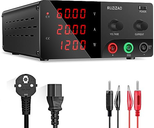 RUZIZAO Fuente de Alimentación Regulables 60V 20A 1200W Alta Potencia Alimentación de Laboratorio con Codificador Fuente de Alimentacion de Banco para Carga de Batería 6V/12V/24V/36V/48V y Farolas LED