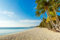 Acryl-Bild 80 x 50 cm: Wunderschöner Sonnenuntergang am tropischen Strand auf der Insel Boracay, Philippinen. Kokospalmen, Meer, Segelboot und (154172603)