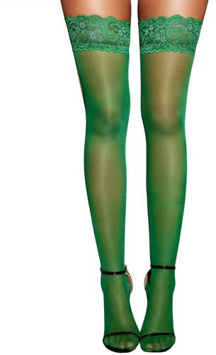 RSLOVE Mujeres antideslizante de silicona de encaje de seda medias hasta el muslo Verde Talla única