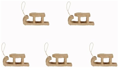 Décopatch NO047C 5 Schlitten aus Pappmaché10x3,5x4cm Kraftbraun
