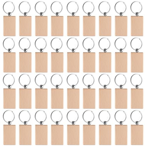 VIDETOL 35 Pièces Porte-clés en Bois, 8,6 cm Porte Clé en Bois, porte clef bois pour Peinture, Sculpture, Décoration et Bricolage