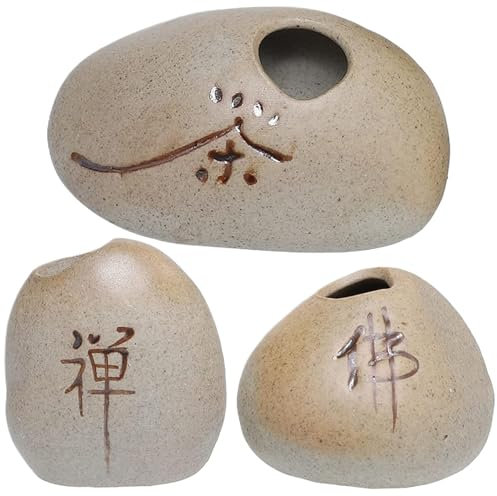 mini pots de fleurs, mini jardinière 3pcs de caractère chinois mini pots de fleurs zen en pierre mini pots en céramique bricolage décoratif mini pots de plante pour table de thé à domicile, pots de
