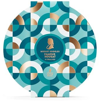 Mozart Koogles, Nougat mozartkugeln, 12er Geschenkbox, Mozart-Kugeln aus Zartbitter-Schokolade, Gefüllt mit Marzipan, Mandeln und Haselnuss-Nougat, 205g