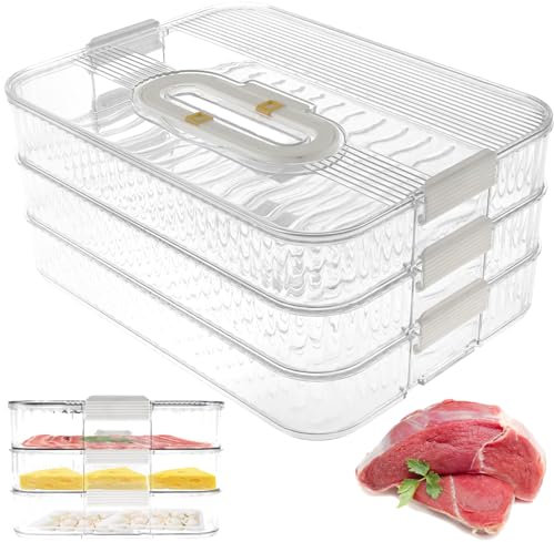 BOBASH Fiambreras para frigorífico, recipiente de almacenamiento con tapa, fiambrera apilable, caja de almacenamiento, organizador para frigorífico, recipiente para guardar embutidos (3º piso)