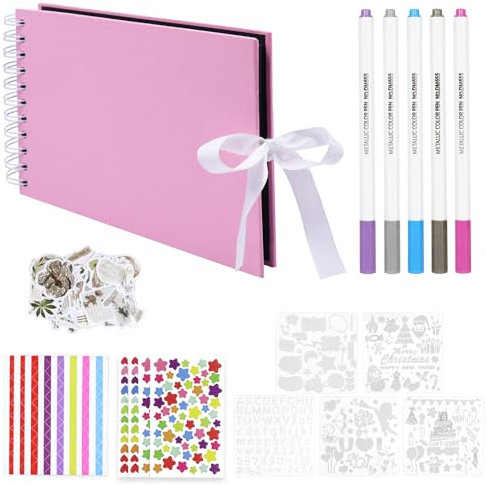 ZWQLZG Album fotografico per album di ricordi, con 6 pennarelli metallici, per matrimoni e anniversari, accessori fai da te per album di ritagli con angoli adesivi per scrapbooking (rosa)