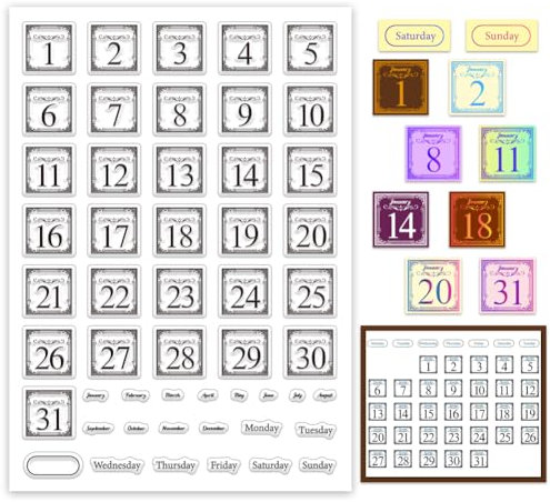 PH PandaHall Transparente Zahlenstempel Transparentes Silikon Kalenderstempel Set Wochen Und Monatsstempel Für Notizbücher Journaling Scrapbooking Kartenherstellung