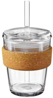 KeepCup Ace Range - Reusable Coffee Cup Brew Cork Tempered Glass Cold Cup Ice Coffee Tumbler with Tennis Ball Cork Band, Lid and Straw - 12oz (340ml)