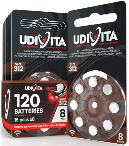 120 Batterie per Apparecchi Acustici Udivita Misura 312 (Marroni) PR41 con Phono Pulse Technology - 15 Blister da 8 Pile