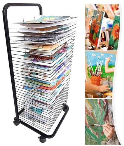 THEGA Kunst-Wäscheständer - Extragroßes, 35 Flexibles Regalsystem, Draht-Trockengestell, Mobiles Trockengestell Für Malerei Und Kunstwerke Im Klassenzimmer Mit Rädern, Für Schulen(35 Floors)