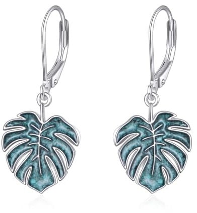 ONEFINITY Monstera Ohrringe 925 Sterling Silber Türkis Palmwedel Ohrringe Blatter Schmuck für Damen