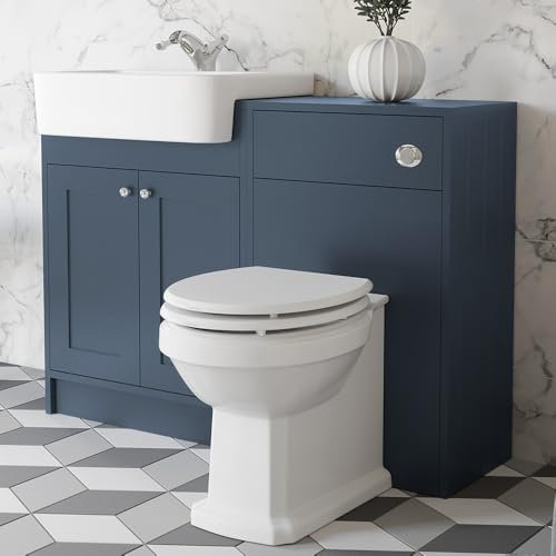 BAYSTONE® 1120mm Bathroom Vanity Unit Toilet WC Unit Combination Basin Sink Storage Cabinet Cupboard Freestanding, Soft Close Double Door, Matt Blue