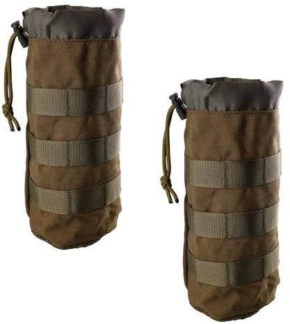 Tabanzhe Tactical Water Bottle Pouch-2PCS Molle Bottle Holder Military Drink Cup Container Carrier with Drawstring Top Bottle Protector for Outdoor Training Hiking Cycling Camping(Green)