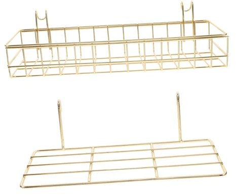 GETAJGHSD Estante De Pared De Rejilla Cesta Pequeña De Alambre Dorada, Organizador Colgante Resistente para Almacenamiento Cocina y Hogar, Panel De Rejilla Ganchos, Juego De 2 Unidades