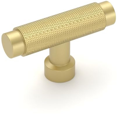 Amerdeco 10 Pack Matte Gold Knurled Cabinet Knobs 2 Inch Length Single Hole T Bar Gold Kitchen Cabinet Knob Knurled Cabinet Pulls for Drawer Dresser Cupboard AM003