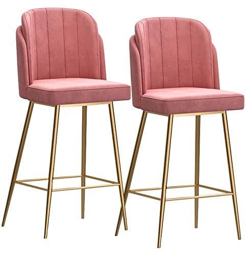 Stilvolle Barhocker aus Samt, 2er-Set, mit Rückenlehne und Fußstütze, moderne Thekenhöhe, Stühle für Bar/Kaffee/Küche/Wohnzimmer, bequemes Sitzen mit goldenen Beinen