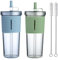 Vaso de 700 ml con tapa y pajita, 2 vasos de plástico con tapa y pajita, botella con pajita, vaso con pajita, vaso para batidos, taza de café helado (verde, azul)