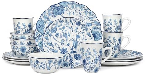 16PC Blue Floral Porcelain Dinner Set