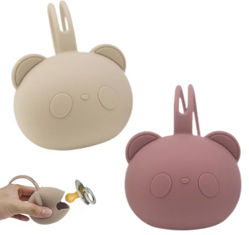 2 Stück Schnullerbox Schnullerbox für Unterwegs Schnullerboxen,Schnuller Aufbewahrung,Silikon Schnullerbox,Pandaform,Hochwertiges Babyzubehör für Kleinkinder und Babys (Beige und Khaki)