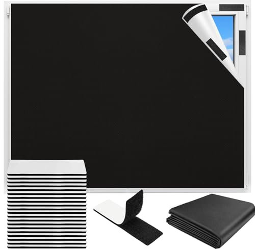 Bomtop Fenster Verdunkelung 2m x 1.45m verdunklungsrollo ohne Bohren, verdunkelung Fenster Sonnenschutz, dachfenster verdunkelung und 20 Pcs Klettband selbstklebend