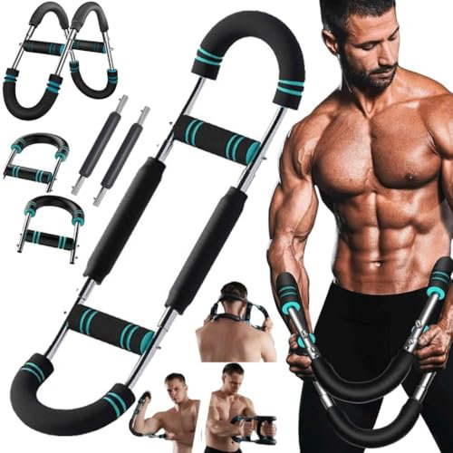 U-Shape Arm Trainer, Shaker Arm Exercise Equipment, Adjustable Chest Expander, Biceps,Triceps,Shoulders,Back,Forearm and Inner Thigh Workout Equipment (Blue)