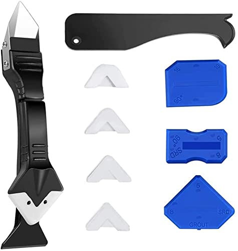 11 Stück Abdichtungswerkzeuge, 3-in-1 Abdichtungswerkzeug-Kit (Edelstahlkopf) Silikon-Dichtstoff, Fugenentferner, Schaber und Dichtungsdüsen-Applikator für Küche, Bad, Fenster und Spüle