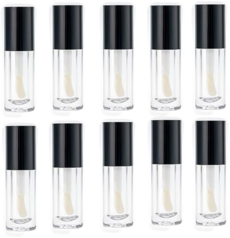 10 Pcs Clear Mini Lip Gloss Tubes Empty,1.2ml Mini Refillable Lip Balm Bottles Empty Lip Gloss Tubes with Wand for Lipstick Samples DIY Lip Gloss Tube Refillable Cosmetic Container for Travel