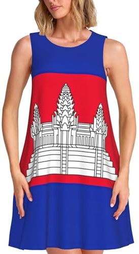 Robe d'été élégante avec imprimé drapeau cambodgien pour les vacances à la plage et au quotidien, Noir, M