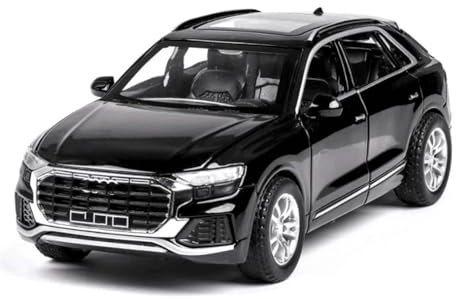 YCNXEB Miniatur Modelle 1 32 Für Audi Q8 SUV Legierung Automodell Druckguss Spielzeugfahrzeuge Metall Automodell Simulation Sound Light Collection Spielzeug Originalgetreue Nachbildung(Schwarz)