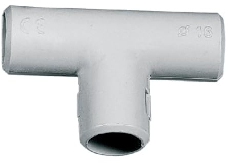Raccordo a T per collegamento tra tubi rigidi, diametro 20 mm, ispezionabile, IP40, per interno, in PVC rigido, derivazione, per impianto elettrico fuori muro, cavi elettrici, grigio RAL7035