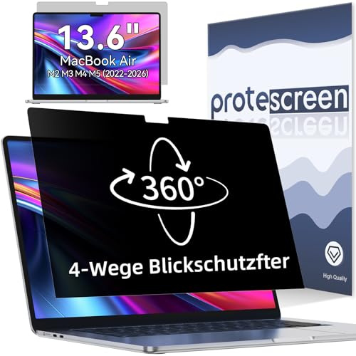Protescreen 360° Sichtschutzfilter für MacBook Air 13/13.6 Zoll M2 M3 M4 | 2022/2024/2025, Anti Blaulicht Blendschutz Sichtschutzfolie, 4-Wege Blickschutzfilter Mac Privacy Screen Protector