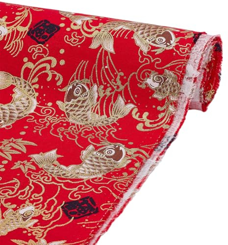 FINGERINSPIRE 1 m Roter Japanischer Baumwollstoff 152cm Breit Fischmuster Stoff Im Traditionellen Stil Weiches Und Leichtes Material Für Kimono Yukata DIY Kleidung Heimdekoration