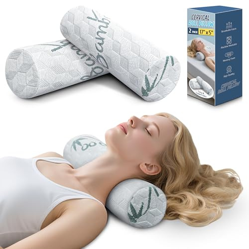Cervical Roll Pillow, Cylinder Neck Pillow with Removable Washable Cover